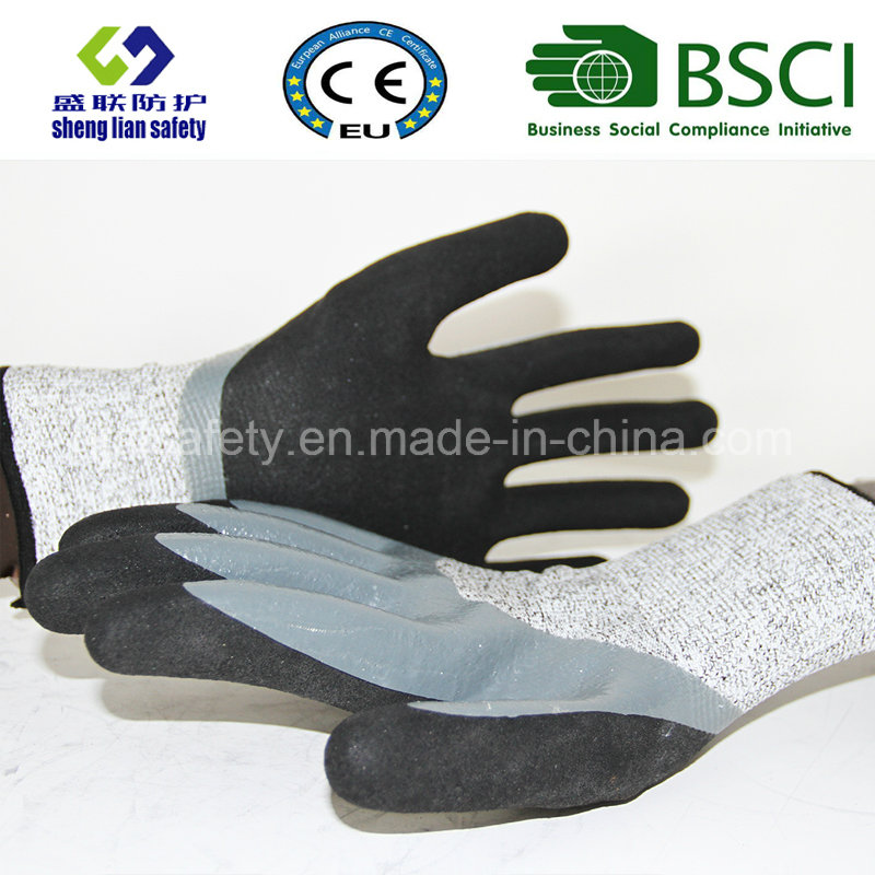 13G Hppe/Glass Fiber Liner Double Dipped Sandy Nitrile Coating Safety Gloves