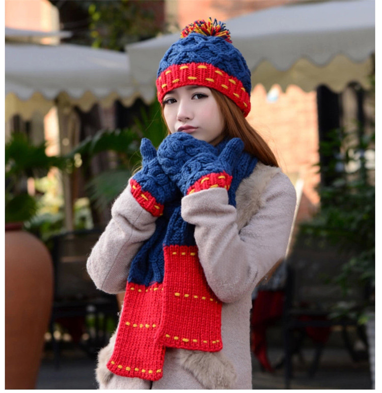 2015 Winter Warm Wool Hat Scarves Gloves Three-Piece Set (SNSJT001)