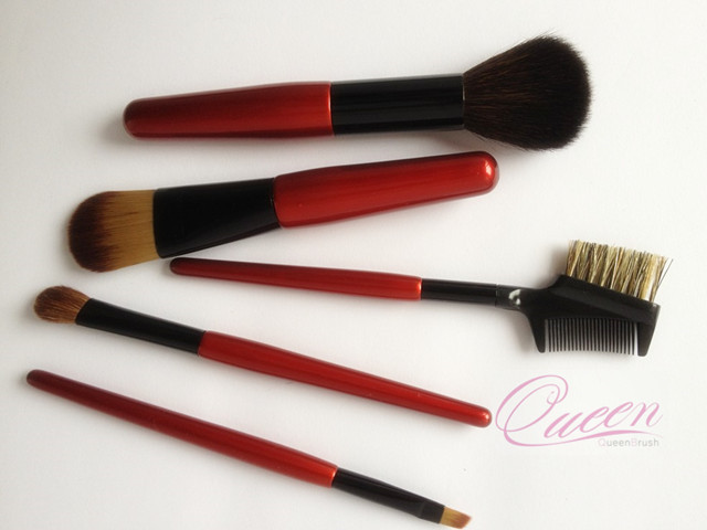 5PCS Red Nylon Hair Makeup Tools Cosmetic Brush