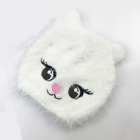 Children Baby Kids Feather Yarn Fluffy Knitted Cat Embroidery Hat Beanie (HW636)