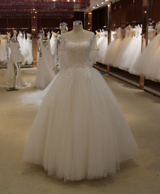 A Line/Princess Cheap Wedding Dress with Applique Bodice