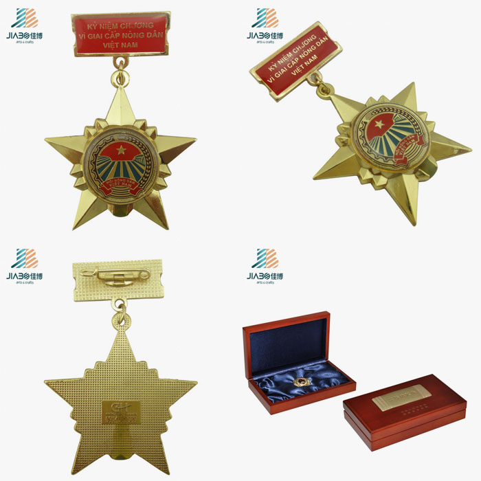 High Quality Casting Star Gold Print Epoxy Veitnam Trophy Medal