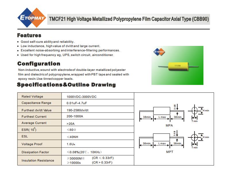 Hv High Current Metallized Polypropylene Film Capacitor Axial Type