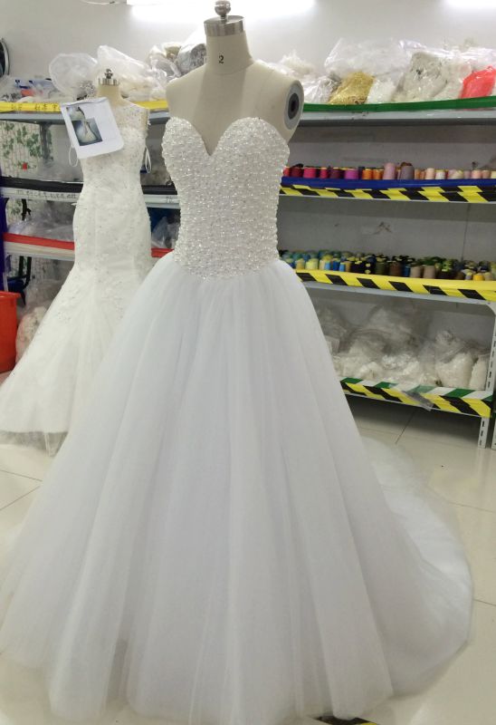 New Bead/Pearl/Rhinestone/Crystal Wedding Dresses with Tulle Train