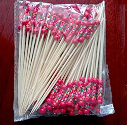 Decorative Flexible Bamboo Beaded Sticks End with Double Red Beaded