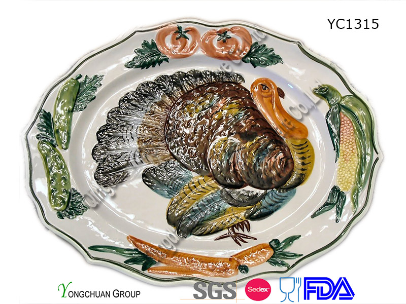 Ceramic Hand Painted Turkey Platter for Wholesale