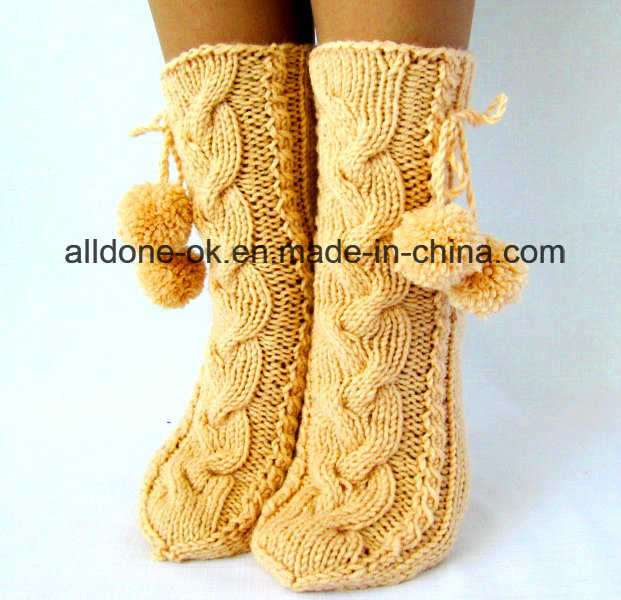 Custom New Design Hand Knit Ladies Angora Knee High Socks