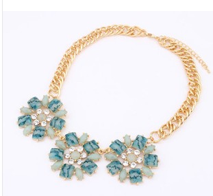 Big Color Stone & Chain with Gold Plated Fashion Necklace (XJW12028)