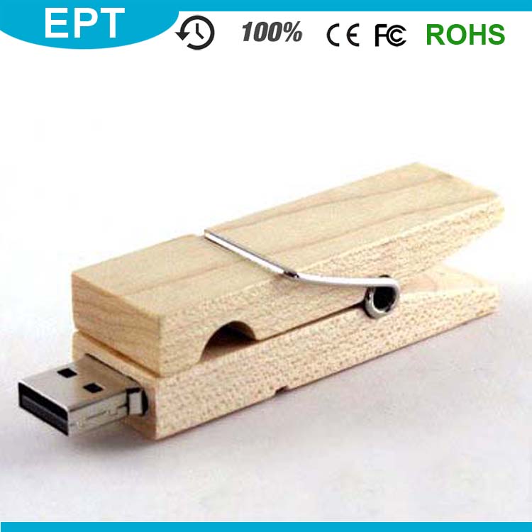 Real Clip Wood Material OEM Wholesale USB Flash Drive (TW034)
