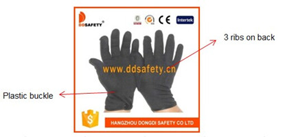 100% Black Cotton Polyester Gloves with 3 Ribs on Back Dch214