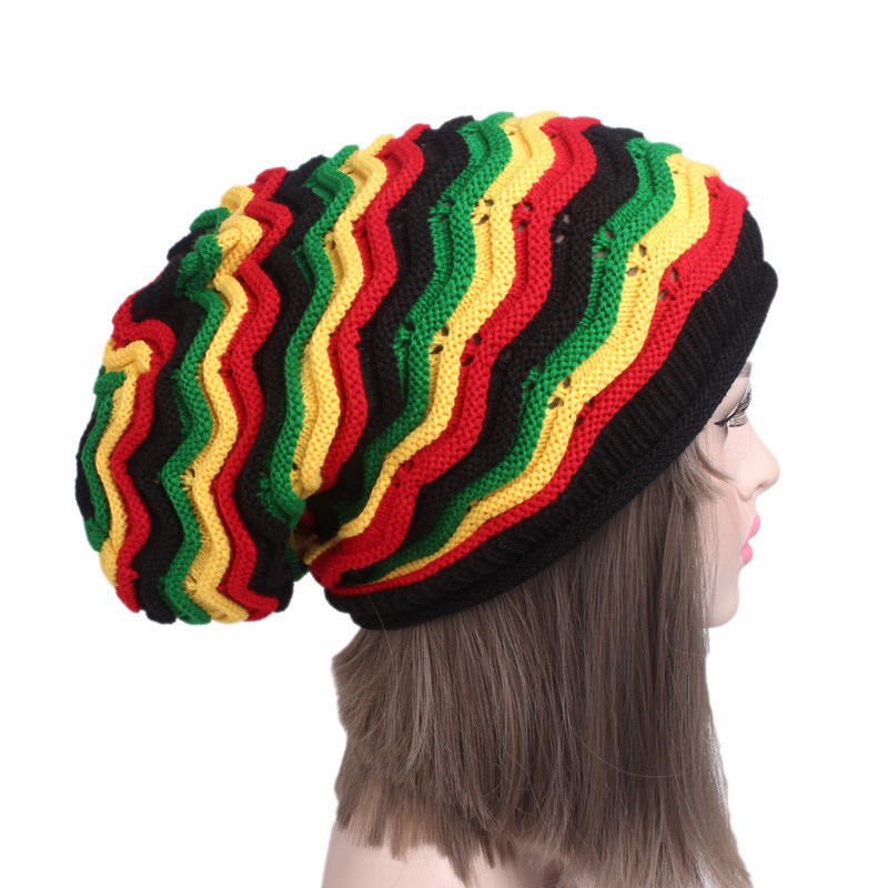Womens Mens Unisex Knitted Colorful Fancy Rainbow Slouchy Stripes Hat Beanie (HW130)