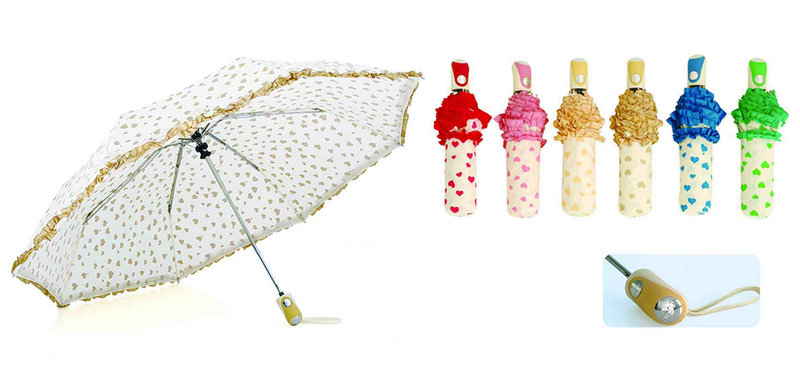 Heart-Print&Skirt Compact Automatic Umbrellas (YS-3FA22083380R)