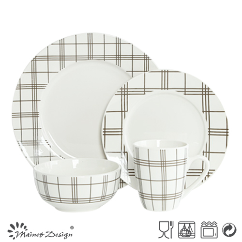 Scottish Check 16PCS porcelain with Decal Dinner Set