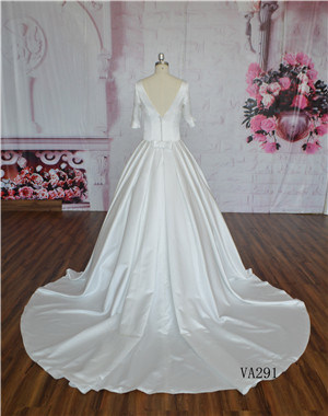 Pretty Satin Round Neck Back A Line Straps Wedding Dress