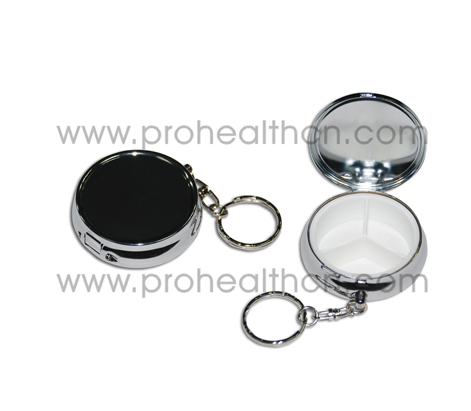 Mini Round Metal Pill Case with Keychain (PH1190-1)