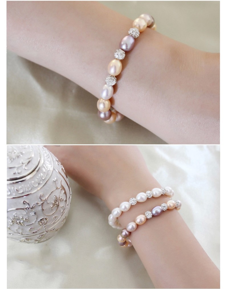 Cultured Pearl Bracelet AAA 7-8mm Rice Mixed Color Braid Natural Pearl Bracelet