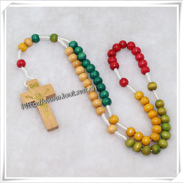 Wholesale Jesus Cross Wooden Rosary Necklaces (IO-cr242)