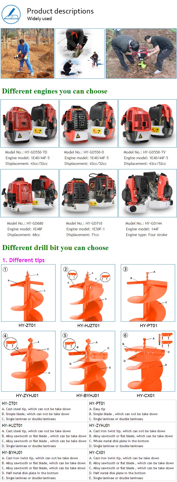 52cc Gasoline Engine Earth Auger Garden Tool