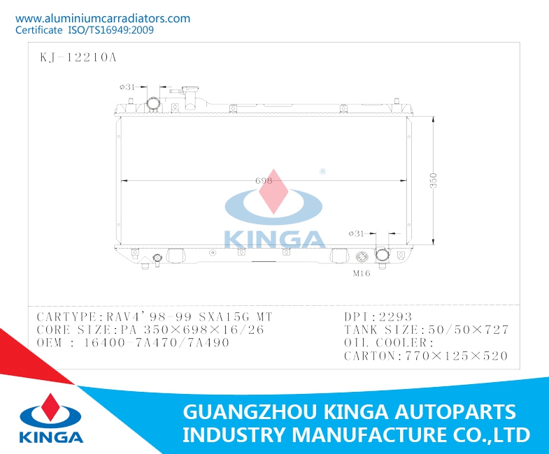 Cooling System Auto Parts Aluminum Radiator for Toyota