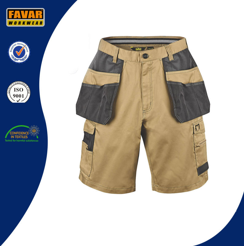 Hardwearing Summer Multi Pocket Craftsman Shorts Khaki Black