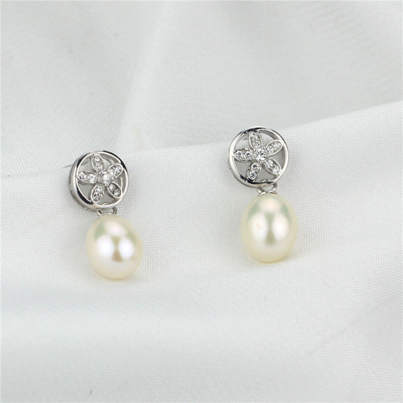 Freshwater Sterling Sivler Pearl Earring AAA 8-9mm Drop Classic Pearl Earrings