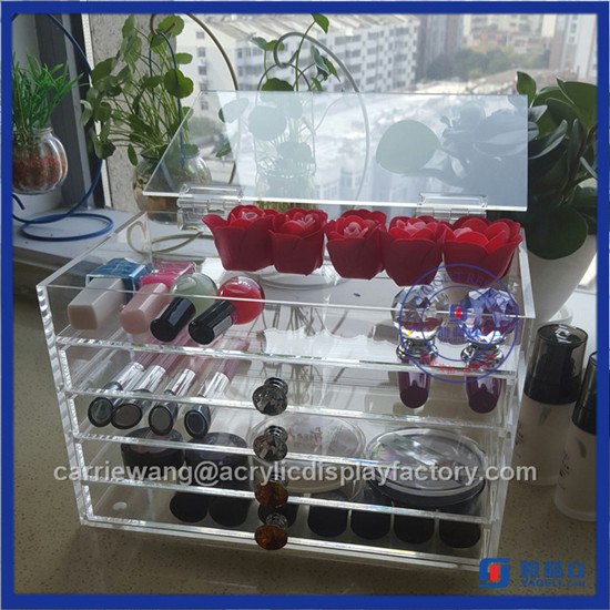 High Clear 5 Tier Acrylic Makeup Organizer with Crystal Knob