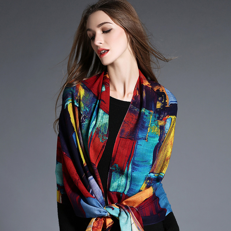 Women, The Geometry of Digital Printing of Wool Scarf