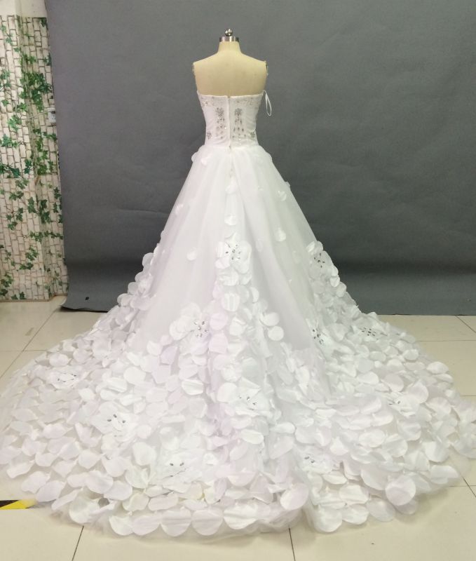 Princess Strapless Wedding Dresses with Crystal Rhinestone Flower