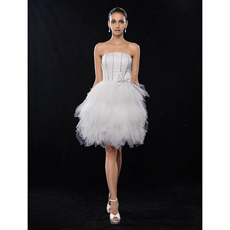 Petite A-Line Strapless Short Knee-Length Satin Tulle Cocktail Party Dress