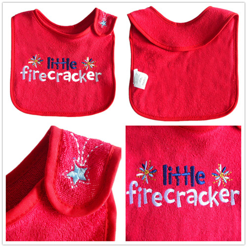 OEM Produce Customized Design Double Layers Cotton Terry Red Embroidered Baby Bibs