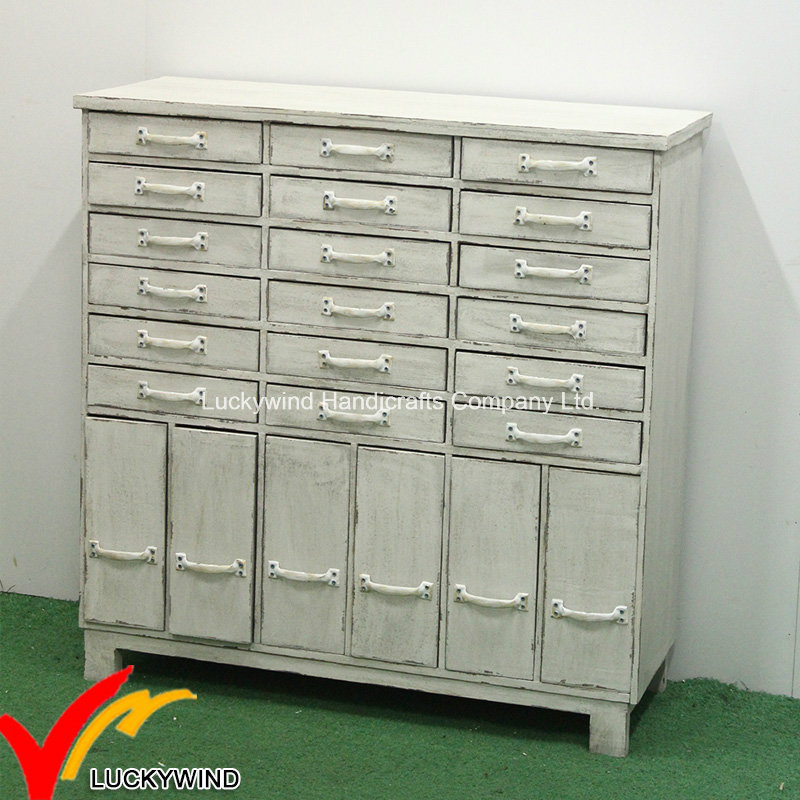 Antique White Wooden Living Room Storage Cabinets