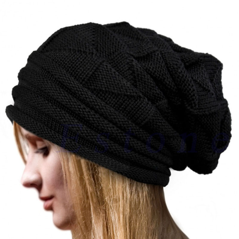 Womens Autumn Winter Warm Knitted Slouchy Cross Caps Beanie Braided Twisted Cable Hat (HW107)