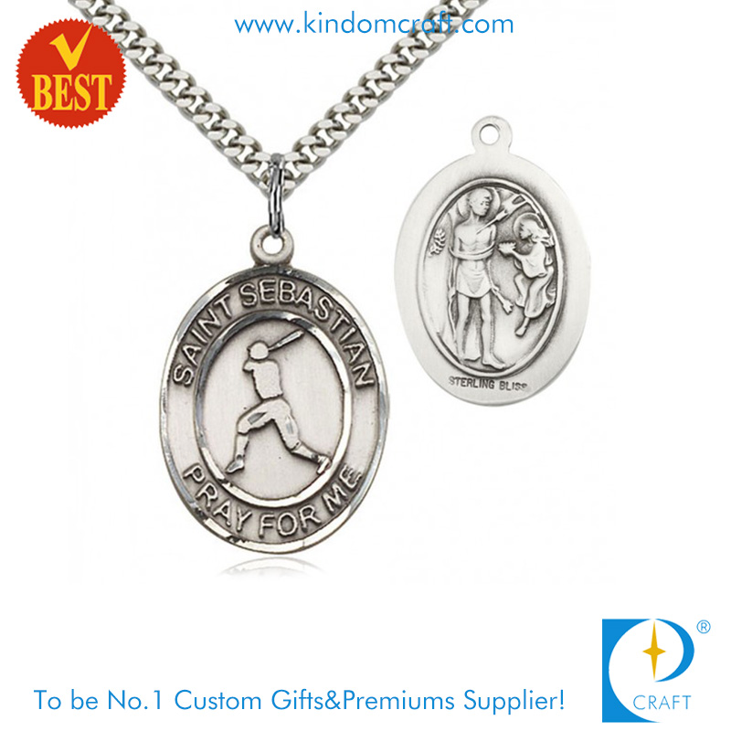 China Customized Antique Silver Plating Iron Stamping 3D Baseball Medal for Gift