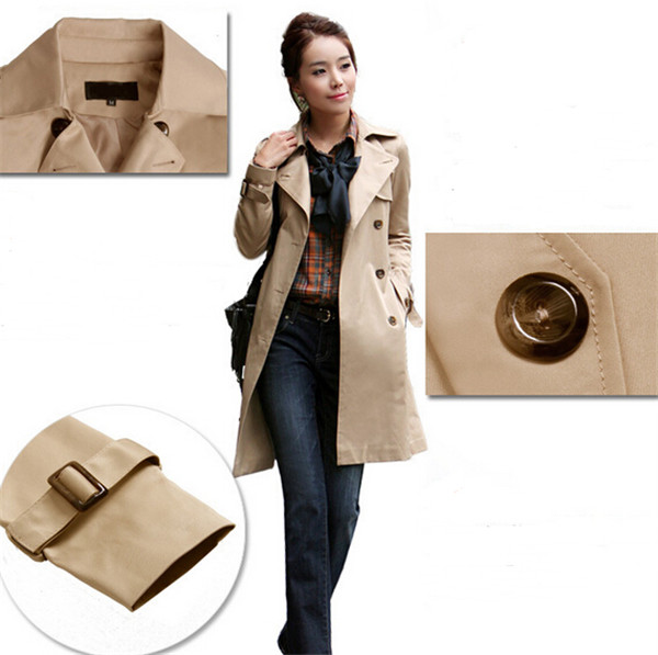 Korean Style Women Slimming Long Double Breasted Lapel Overcoat Trench Coat