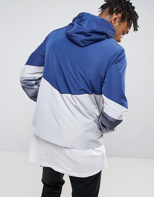 Zip Jacket Through Windbreaker with Panel Detail in Blue