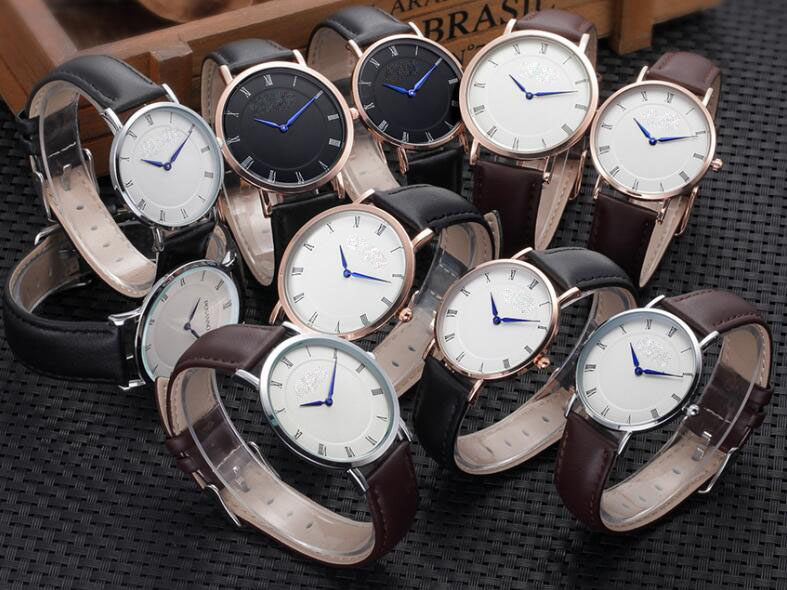 Yxl-568 Fashion Design Thin Black Leather Watch Strap Mens Watches Sex Thin Strap Mens Watch