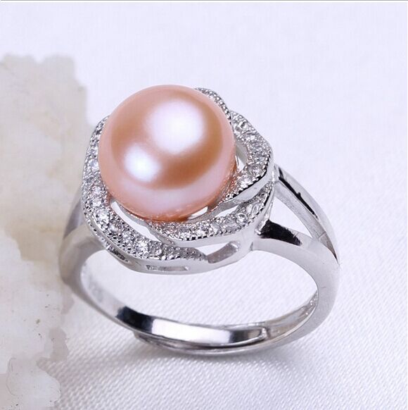 White Pearl Rings Real Freshwater Pearl Ring 9-10mm Button Shape Simple Design Pearl Ring 925