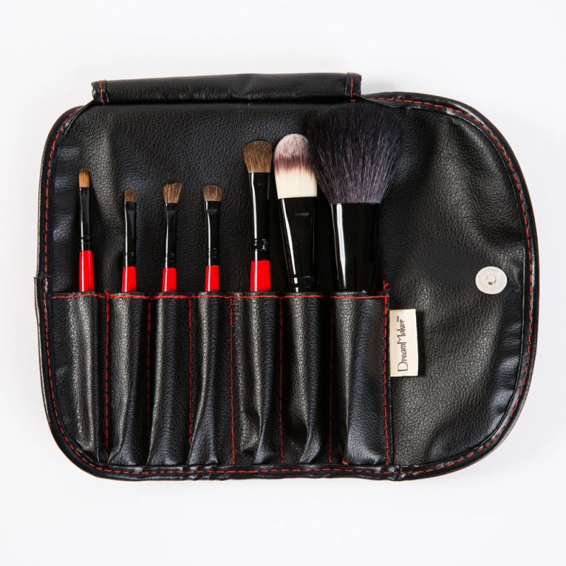 7PCS Red and Black Custom Makeup Brush with PU Case