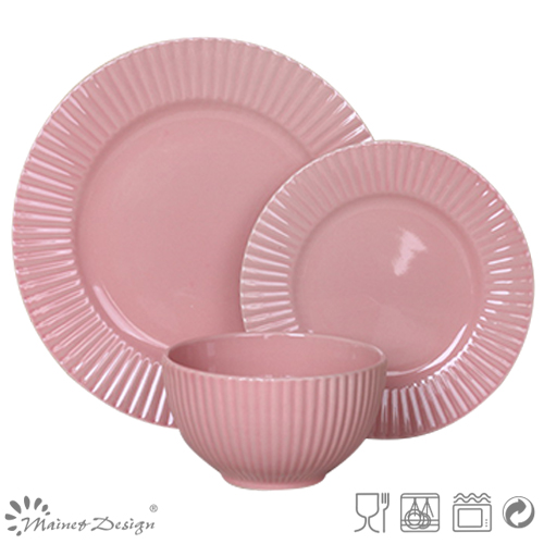 18PCS Embossed with Stripe Ceramic Dinner Set