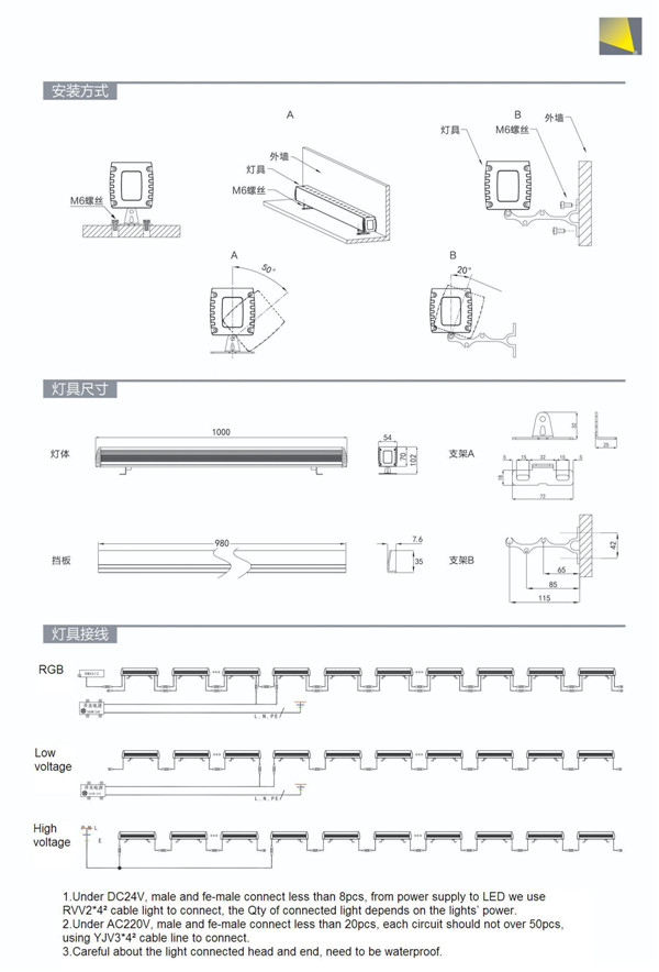 LED Wall Washer with Double LED Line 48W High Quality CREE LED Wall Light