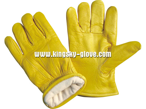 Cow Grain Leather Fully Acrylic Pile Lined Driver Glove-9017