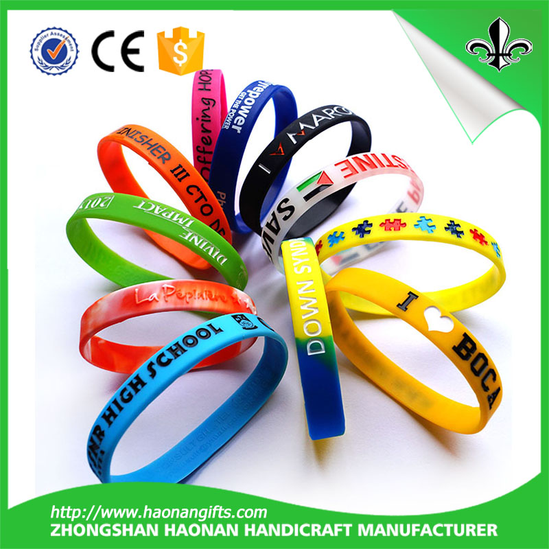 Colorful Silicone Wristband with Logo Embossed or Color Filled