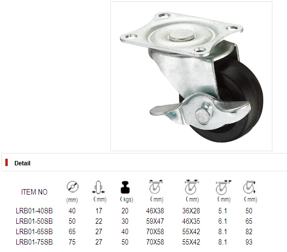 Light Duty Caster Series - 3in. Plate Fork W/ Side Brake - Rubber