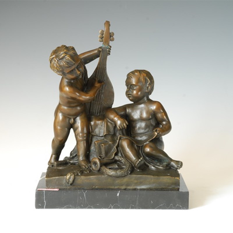 Kids Bronze Sculpture Double Boys Decoration Brass Statue TPE-116
