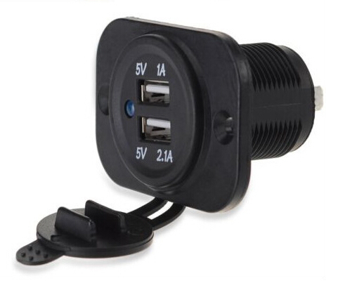 2 USB Car Charger Socket Power Outlet 1A & 2.1A for iPad iPhone Car Boat Marine Mobile Blue LED Light