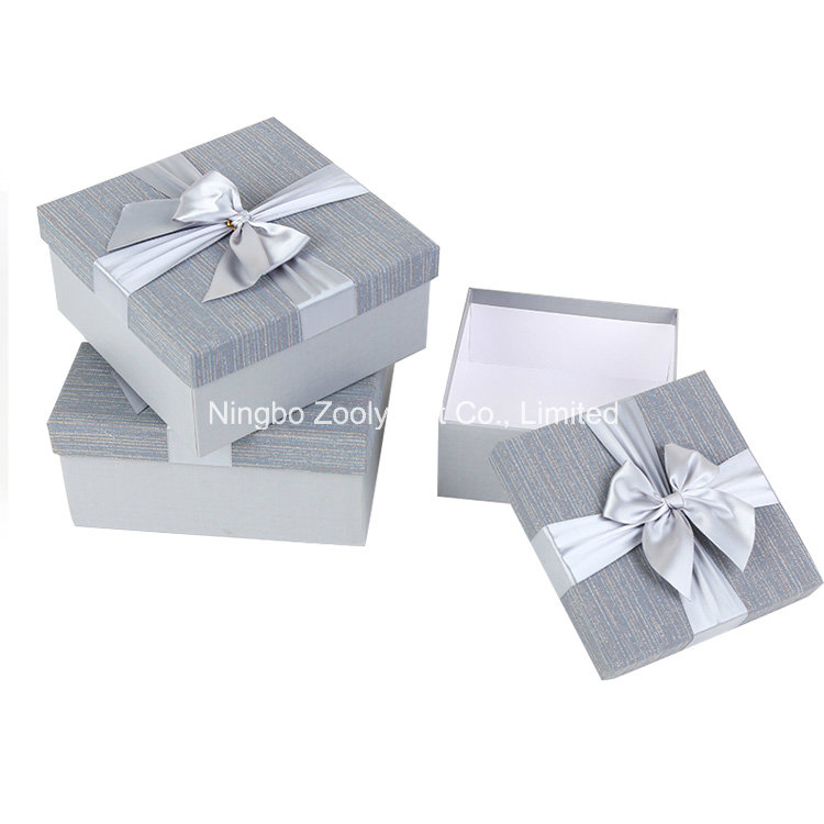 Quality Textured Art Paper Square Gift Boxes with Ribbon Bow