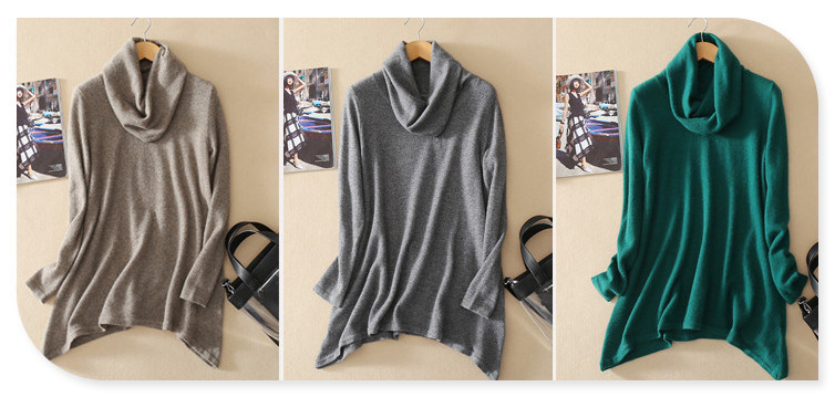 New Design Knitwear Turtleneck Long Sleeves Pullover Pure Cashmere Sweater with Irregular Hem for Spring