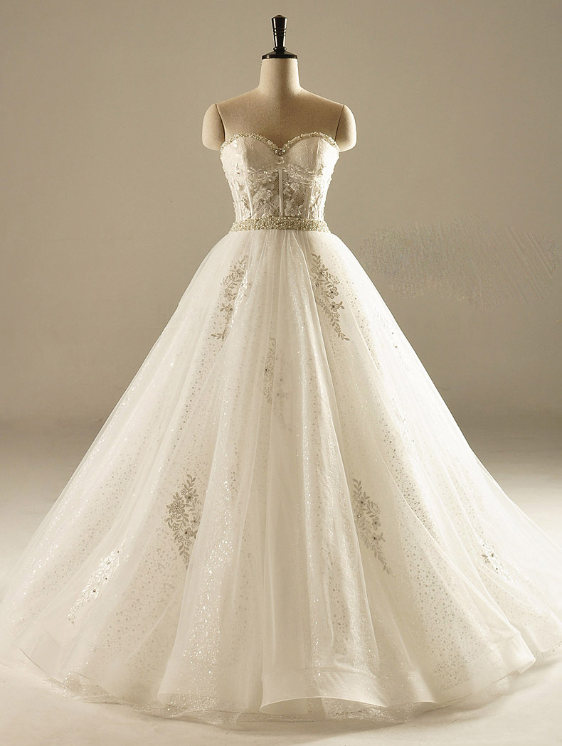 Sweetheart Pearl A Line Sequin Tulle Wedding Gown