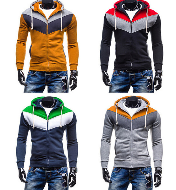 Hot Selling Spell Color Male Fleece Hooded Sweater Coat