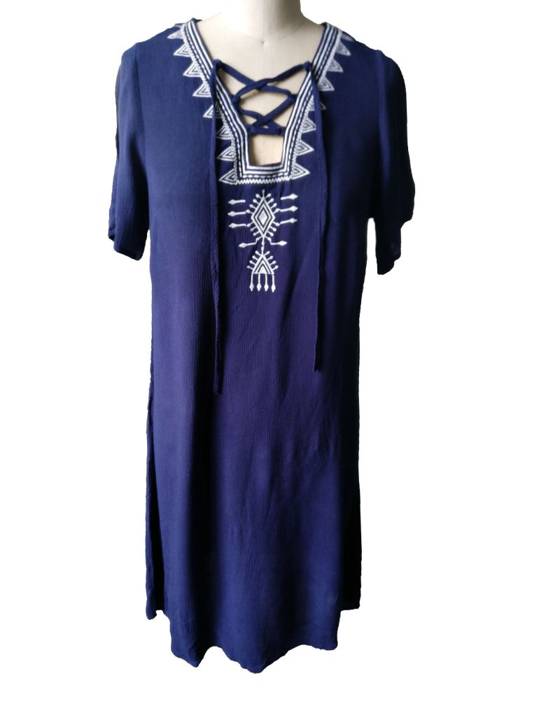 Summer Folk Style Blue Fashion Round Neck Charming Ladies Dress